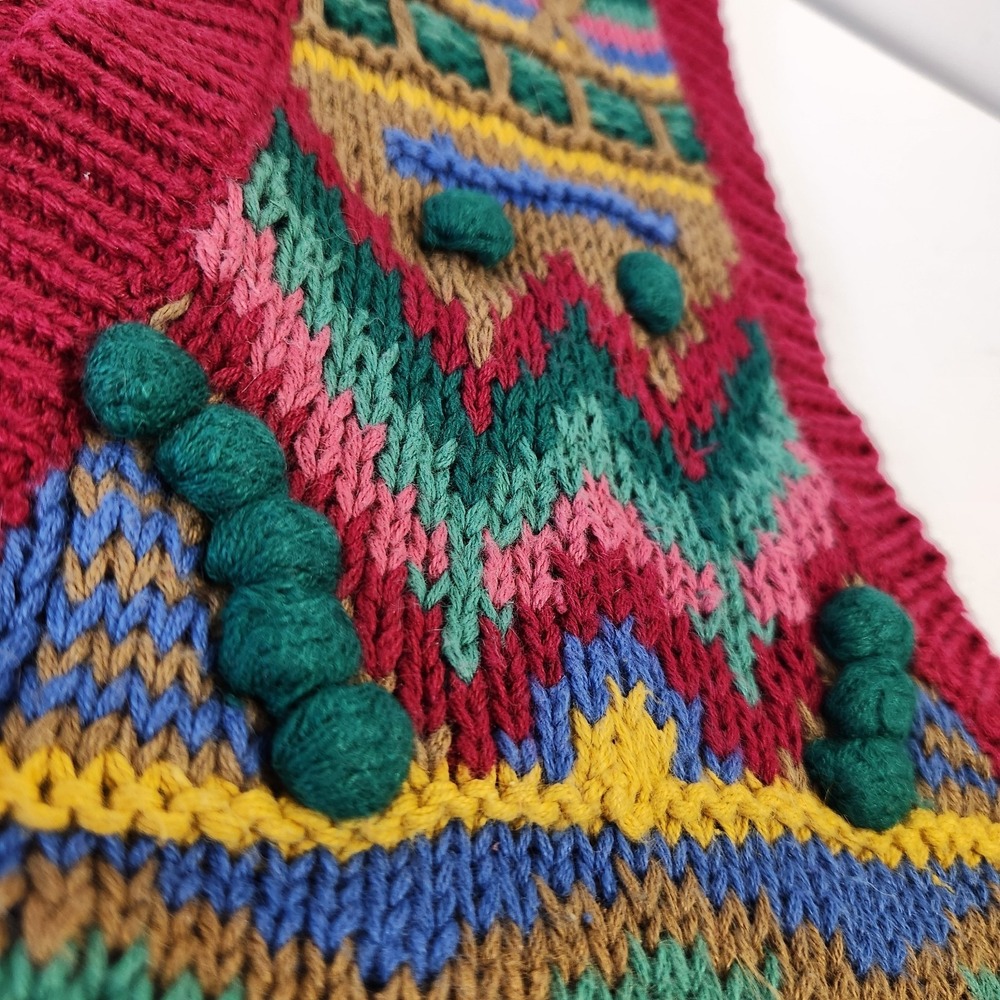 Vintage 90s Sweater Vest M Grandmacore Art Teacher Folk Art Boho Embellished - Picture 5 of 10